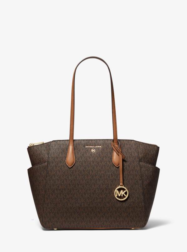 Damske Prenosná Taška Michael Kors Marilyn Medium Logo Čokoláda Žlté - Kabelky Michael Kors Lacne | EOGPZ-7546